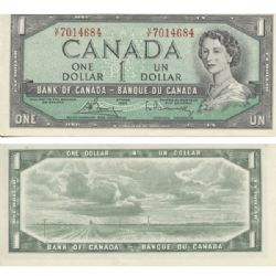 1954 - PORTRAIT MODIFIE -  1 DOLLAR 1954, BOUEY/RASMINSKY PRÉFIXES V/F
