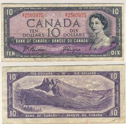 1954 - PORTRAIT MODIFIE -  10 DOLLARS 1954, BEATTIE/COYNE (F)