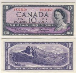 1954 - PORTRAIT MODIFIE -  10 DOLLARS 1954, BEATTIE/COYNE PRÉFIXES J/D