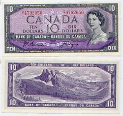 1954 - PORTRAIT MODIFIE -  10 DOLLARS 1954, BEATTIE/COYNE