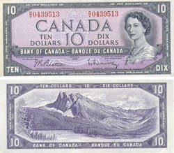 1954 - PORTRAIT MODIFIE -  10 DOLLARS 1954, BEATTIE/RASMINSKY (EF)