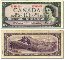 1954 - PORTRAIT MODIFIE -  10 DOLLARS 1954, BEATTIE/RASMINSKY (F)