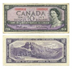 1954 - PORTRAIT MODIFIE -  10 DOLLARS 1954, BEATTIE/RASMINSKY PRÉFIXE T/V