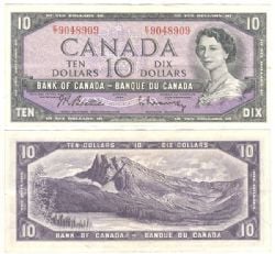 1954 - PORTRAIT MODIFIE -  10 DOLLARS 1954, BEATTIE/RASMINSKY PRÉFIXES E/T