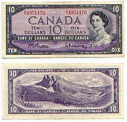 1954 - PORTRAIT MODIFIE -  10 DOLLARS 1954, BEATTIE/RASMINSKY (VF)