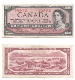 1954 - PORTRAIT MODIFIE -  1000 DOLLARS 1954, BEATTIE/COYNE PRÉFIXES A/K