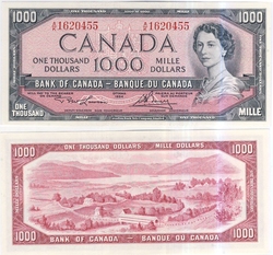 1954 - PORTRAIT MODIFIE -  1000 DOLLARS 1954, LAWSON/BOUEY (CUNC)