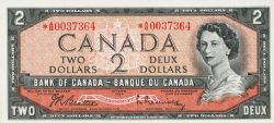 1954 - PORTRAIT MODIFIE -  2 DOLLARS 1954, BEATTIE/RASMINSKY PRÉFIXE *A/B