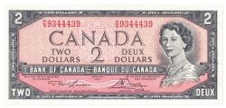1954 - PORTRAIT MODIFIE -  2 DOLLARS 1954, BOUEY/RASMINSKY - BILLET RADAR: NUMÉROS À 3 OU 4 CHIFFRES (VF)