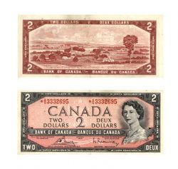 1954 - PORTRAIT MODIFIE -  2 DOLLARS 1954, BOUEY/RASMINSKY PRÉFIXE *A/G (G)