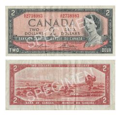 1954 - PORTRAIT MODIFIE -  2 DOLLARS 1954, LAWSON/BOUEY - BILLET TEST