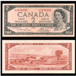 1954 - PORTRAIT MODIFIE -  2 DOLLARS 1954, LAWSON/BOUEY - IMPRESSION INCOMPLÈTE (UNE COULEUR LITHO MANQUANTE) (AU)