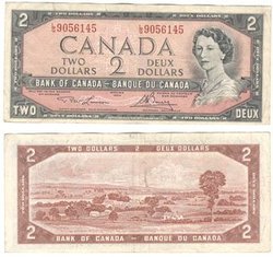 1954 - PORTRAIT MODIFIE -  2 DOLLARS 1954, LAWSON/BOUEY PRÉFIXES L/G