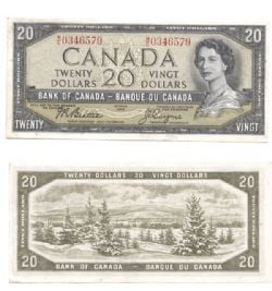 1954 - PORTRAIT MODIFIE -  20 DOLLARS 1954, BEATTIE/COYNE PRÉFIXES M/E