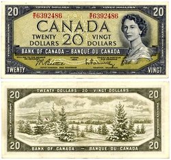 1954 - PORTRAIT MODIFIE -  20 DOLLARS 1954, BEATTIE/RASMINSKY (AU)