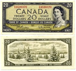 1954 - PORTRAIT MODIFIE -  20 DOLLARS 1954, BEATTIE/RASMINSKY (EF)
