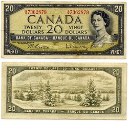 1954 - PORTRAIT MODIFIE -  20 DOLLARS 1954, BEATTIE/RASMINSKY (F)