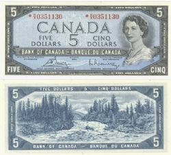 1954 - PORTRAIT MODIFIE -  5 DOLLARS 1954, BOUEY/RASMINSKY PRÉFIXE *R/X (AU)