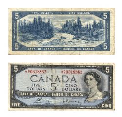 1954 - PORTRAIT MODIFIE -  5 DOLLARS 1954, BOUEY/RASMINSKY (VG)