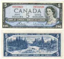 1954 - PORTRAIT MODIFIE -  5 DOLLARS 1954, BOUEY/RASMINSKY