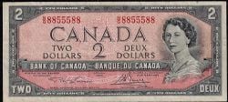 1954 - PORTRAIT MODIFIÉ -  2 DOLLARS 1954, LAWSON/BOUEY - BILLET RADAR: NUMÉROS À 2 CHIFFRES (VG)
