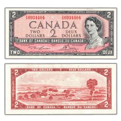 1954 - PORTRAIT MODIFIÉ -  2 DOLLARS 1954, LAWSON/BOUEY PRÉFIXE V/G - BILLET RADAR: NUMÉROS À 3 OU 4 CHIFFRES (VG)
