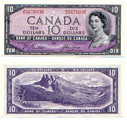 1954 - VISAGE DU DIABLE -  10 DOLLARS 1954, BEATTIE/COYNE PRÉFIXES F/D - I/D