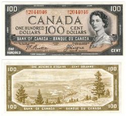 1954 - VISAGE DU DIABLE -  100 DOLLARS 1954, BEATTIE/COYNE PRÉFIXES A/J