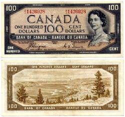 1954 - VISAGE DU DIABLE -  100 DOLLARS 1954, COYNE/TOWERS PRÉFIXES A/J