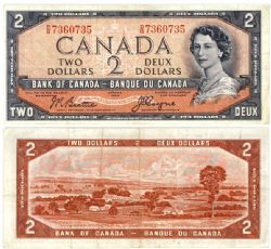 1954 - VISAGE DU DIABLE -  2 DOLLARS 1954, BEATTIE/COYNE PRÉFIXE D/B