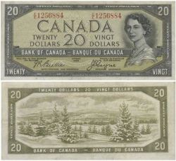 1954 - VISAGE DU DIABLE -  20 DOLLARS 1954, BEATTIE/COYNE PRÉFIXES E/E