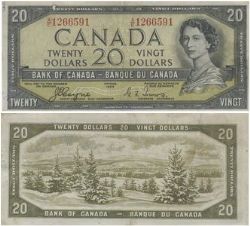 1954 - VISAGE DU DIABLE -  20 DOLLARS 1954, COYNE/TOWERS PRÉFIXES A/E