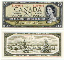 1954 - VISAGE DU DIABLE -  20 DOLLARS 1954, COYNE/TOWERS PRÉFIXES B/E