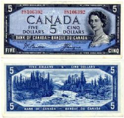 1954 - VISAGE DU DIABLE -  5 DOLLARS 1954, BEATTIE/COYNE PRÉFIXES D/C - H/C