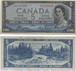 1954 - VISAGE DU DIABLE -  5 DOLLARS 1954, COYNE/TOWERS PRÉFIXES A/C - B/C