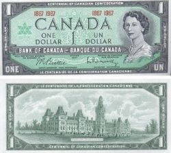 1967 -  1 DOLLAR 1867-1967, BEATTIE/RASMINSKY - TACHES D'ENCRE (MAJEURES) (VF)