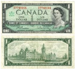 1967 -  1 DOLLAR 1967, BEATTIE/RASMINSKY PRÉFIXES F/P - TACHES D'ENCRE (MINEURES) (G)