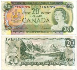 1969 -  20 DOLLARS 1969, BEATTIE/RASMINSKY PRÉFIXES EB