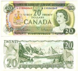1969 -  20 DOLLARS 1969, BEATTIE/RASMINSKY PRÉFIXES EX