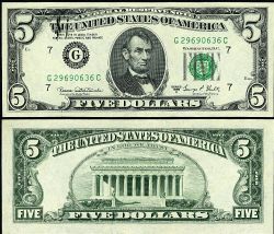 1969 -  5 DOLLARS 1969 DES ÉTATS-UNIS