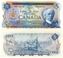 1972 -  5 DOLLARS 1972, BOUEY/RASMINSKY - BILLET AVEC NUMÉRO DE SÉRIE BAS (EF)