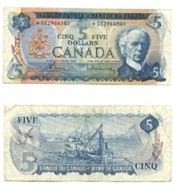 1972 -  5 DOLLARS 1972, BOUEY/RASMINSKY PRÉFIXES CC