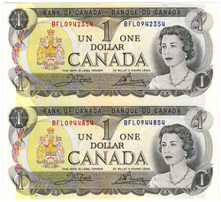 1973 -  FEUILLE DE 2 BILLETS DE 1 DOLLAR 1973