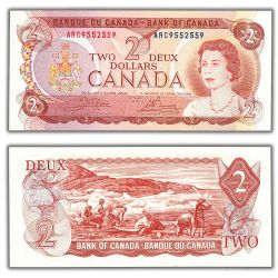 1974 -  2 DOLLARS 1974, CROW/BOUEY - BILLET RADAR: NUMÉROS À 3 OU 4 CHIFFRES (F)