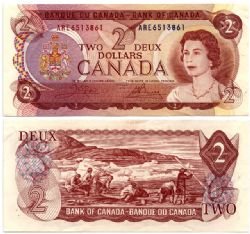 1974 -  2 DOLLARS 1974, CROW/BOUEY, PRÉFIXE ARE (UNC)