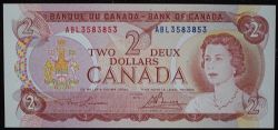 1974 -  2 DOLLARS 1974, LAWSON/BOUEY - BILLET RADAR: NUMÉROS À 3 OU 4 CHIFFRES (VF)