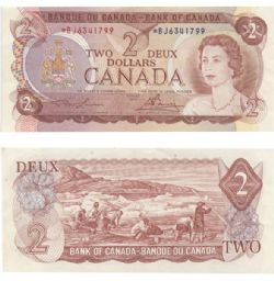 1974 -  2 DOLLARS 1974, LAWSON/BOUEY PRÉFIXES ABJ