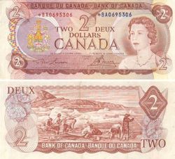 1974 -  2 DOLLARS 1974, LAWSON/BOUEY PRÉFIXES BA