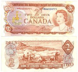 1974 -  2 DOLLARS 1974, LAWSON/BOUEY PRÉFIXES RA