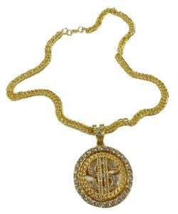 1980 -  COLLIER EN MÉTAL ÉPAIS AVEC SIGNE DE DOLLAR TOURNANT